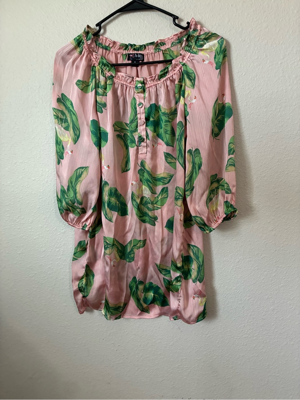 The Webster Floral Off-Shoulder Blouse - Pink with Green Leaf Print